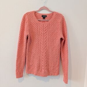 Lands' End Coral Drifter Cotton Cable-Knit Crewneck Sweater
